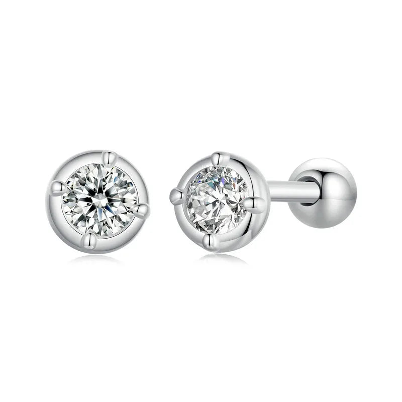 0.1 Ct Moissanite Stud Earrings 925 Sterling Silver Round Bridal Jewelry Round Screw-Back