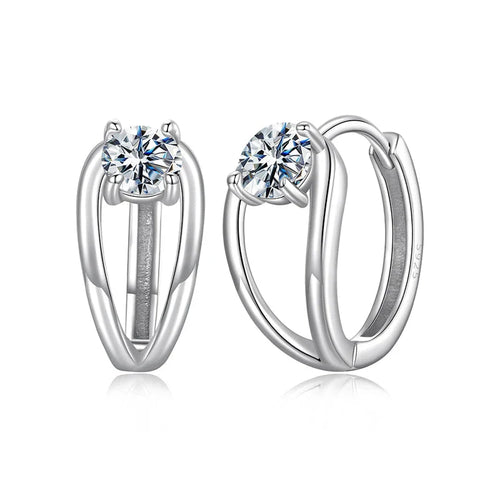 0.3CT Moissanite Double Layer Huggie Hoop Earrings D Color VVS1 Round Cut