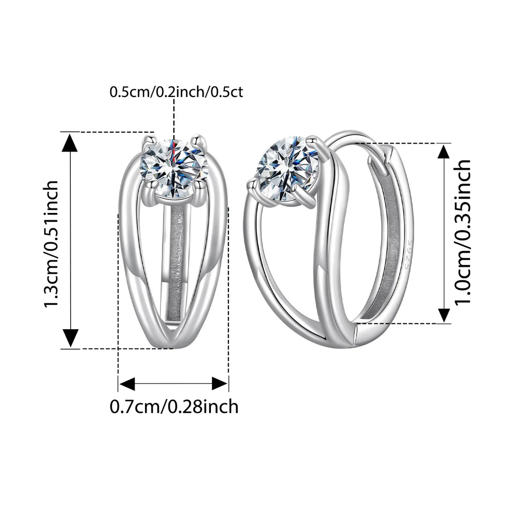 0.3CT Moissanite Double Layer Huggie Hoop Earrings D Color VVS1 Round Cut double-layer huggie