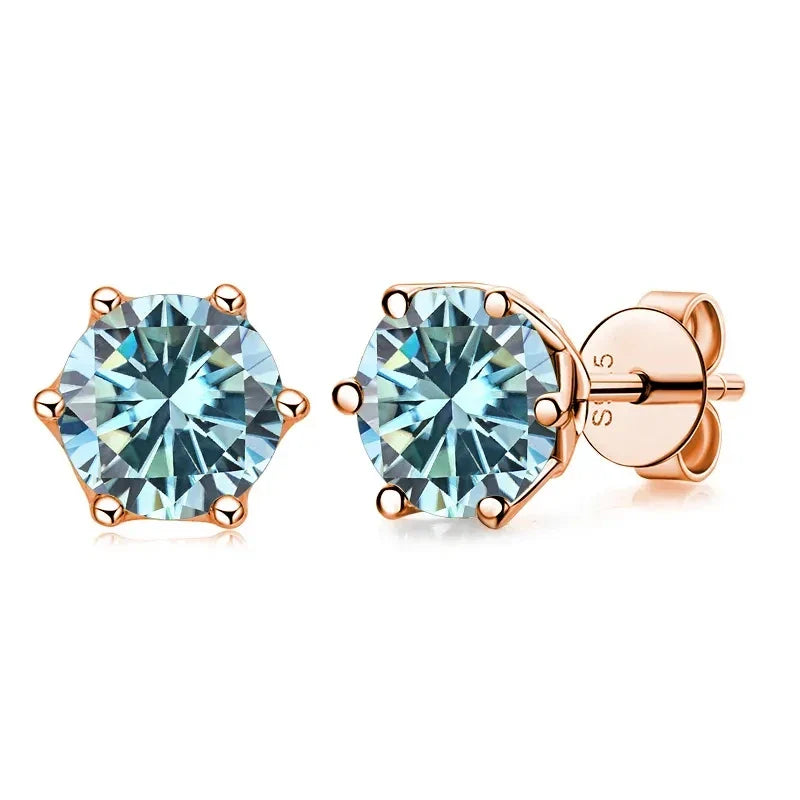 0.5-1ct D Color Moissanite Stud Earrings 925 Sterling Silver Gold Plated blue