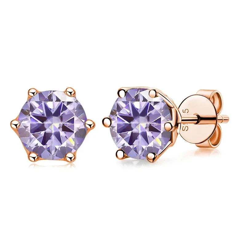 0.5-1ct D Color Moissanite Stud Earrings 925 Sterling Silver Gold Plated lightpurple