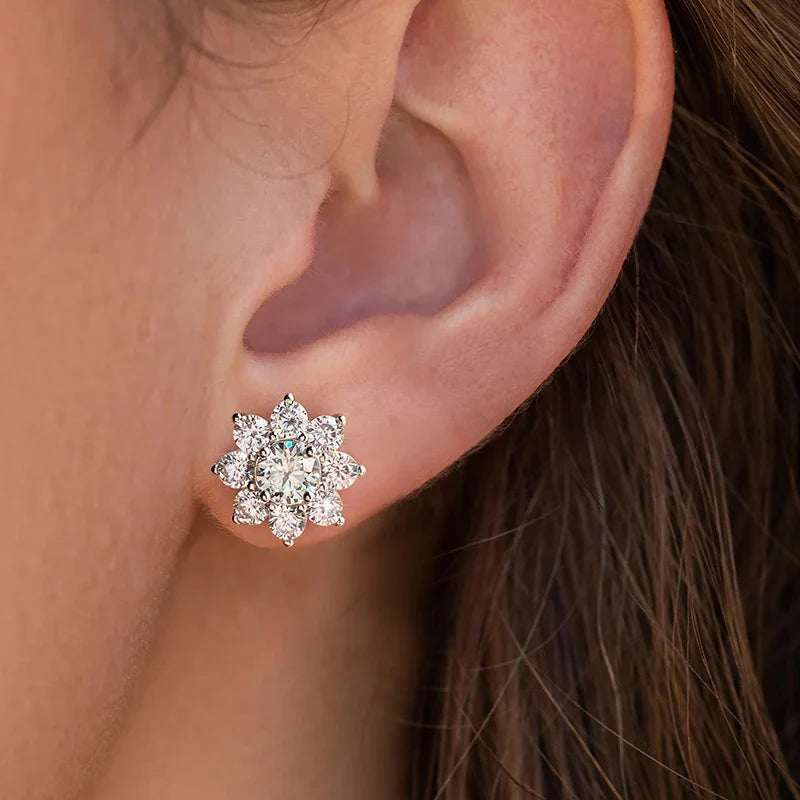 0.5 Ct Moissanite Flower Stud Earrings 925 Sterling Silver Solitaire Wedding
