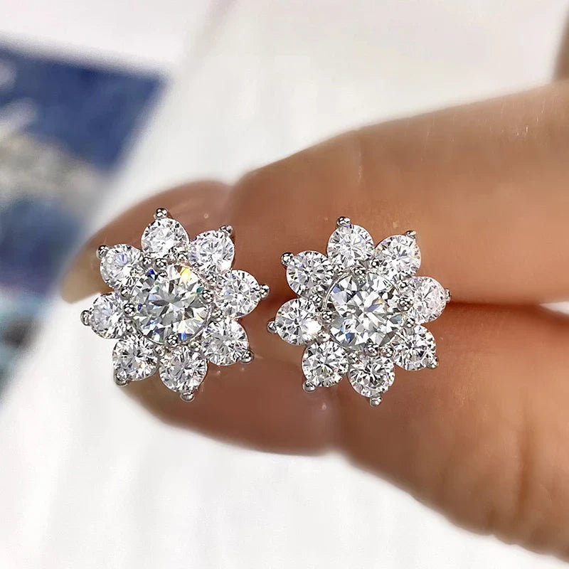 0.5 Ct Moissanite Flower Stud Earrings 925 Sterling Silver Solitaire Wedding 0.5 ct each silver