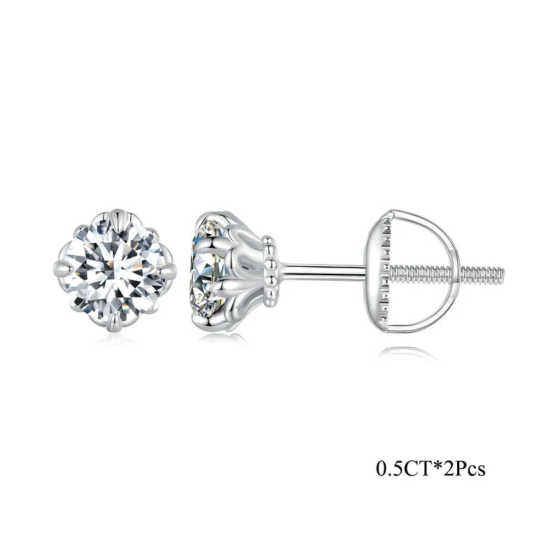 0.5/1ct D Color VVS1 Moissanite Stud Earrings S925 Sterling Screw Back 0.5ct each