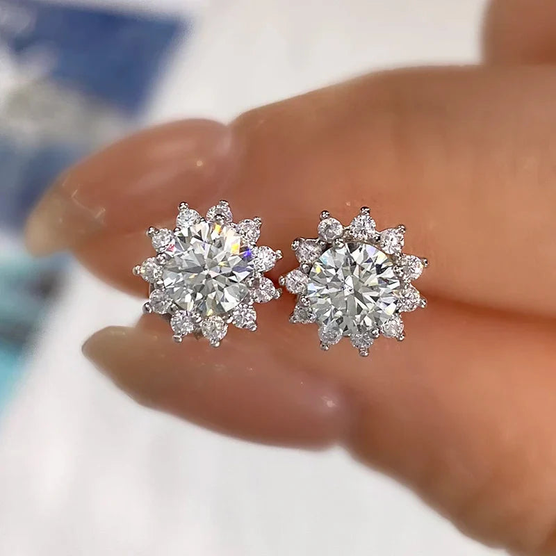 0.5ct Moissanite Halo Sunflower Stud Earrings 925 Sterling Silver Women 0.5ct each