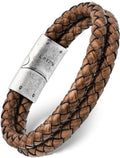 Double Brown Braided Leather Bracelet Large