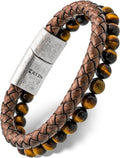Brown Braided Leather & Tiger Eye Bead Bracelet Large