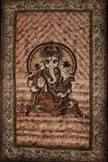 Ganesha Lotus Tapestry Twin Batik Tie Dye Wall Hanging 80 x 55 Brown Cotton