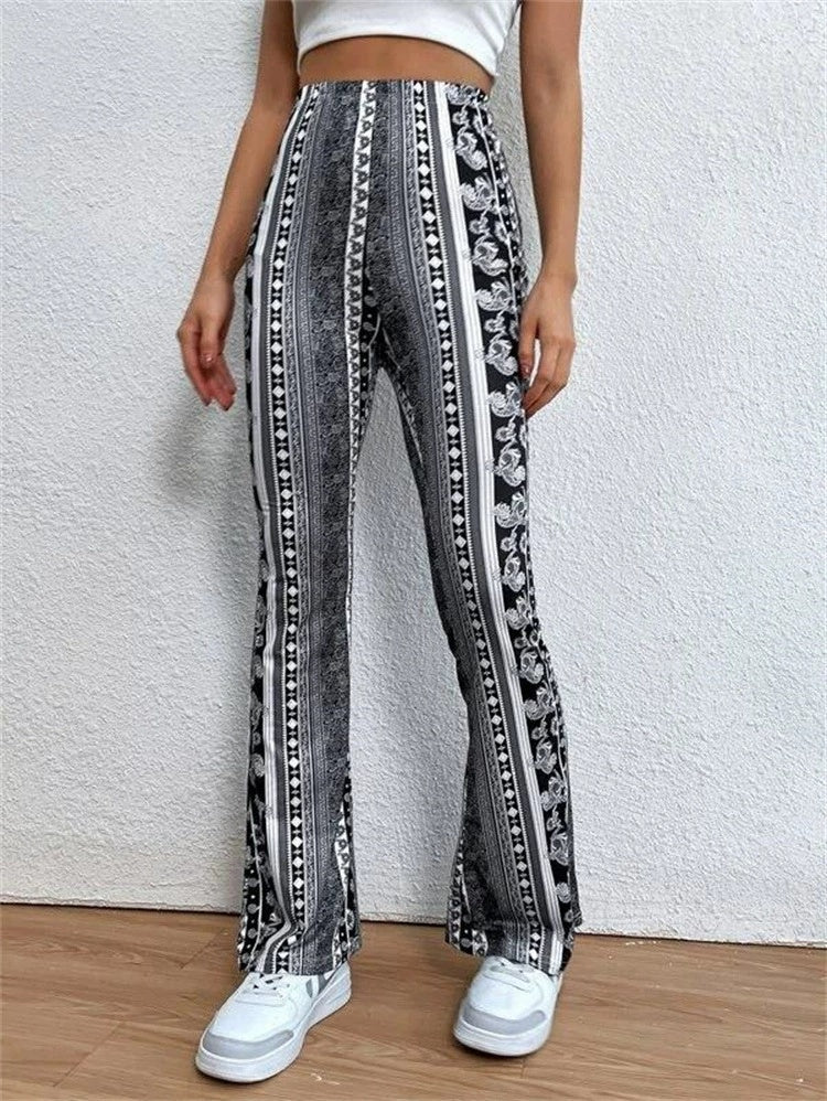 High Elastic Tight Pants Slim Sexy Print Trousers Womens Clothing Black