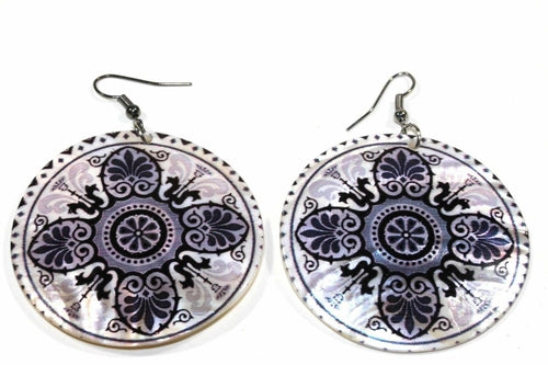 Mandala Chakra Mother Of Pearl Dangle Earrings 2 Inch 2 Lavender Mother of Pearl