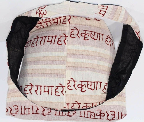 Hare Krishna Jhola Sling Bag 14 Inch Cotton Zip Pocket White Stripes Cotton