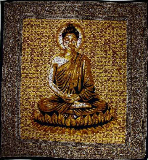 Yellow Buddha Meditation Batik Tapestry Yoga Wall Decor 90 x 80 Buddha Cotton