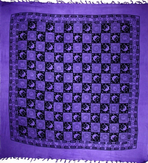 Checkered Sun And Moon Tapestry With Tassels Purple Saffron 90 x 80 Purple Cotton
