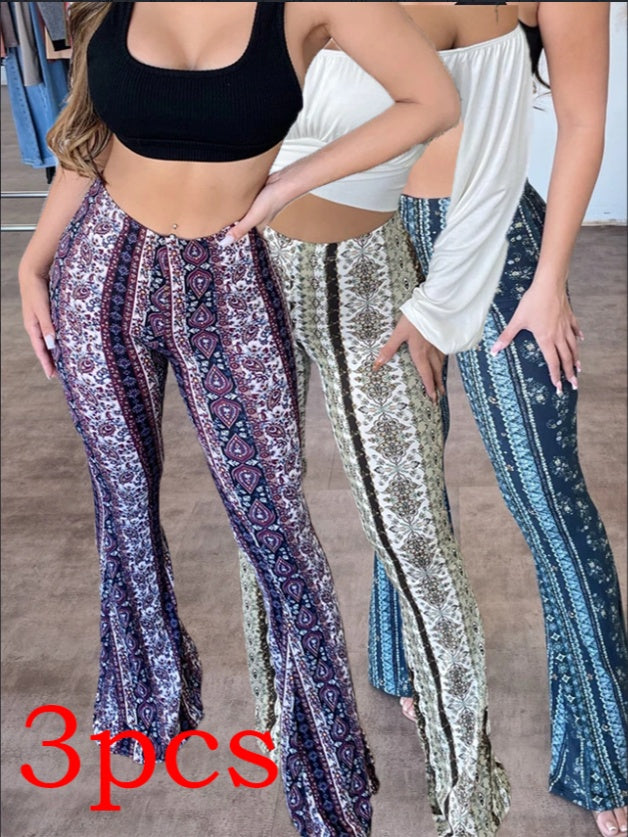 High Elastic Tight Pants Slim Sexy Print Trousers Womens Clothing Set4