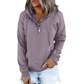 Long-sleeved Hooded Sweatshirt With Pockets Fashion Casual Button Drawstring Design Hoodie Top Spring And Autumn Sports Clothing For Women Purple
