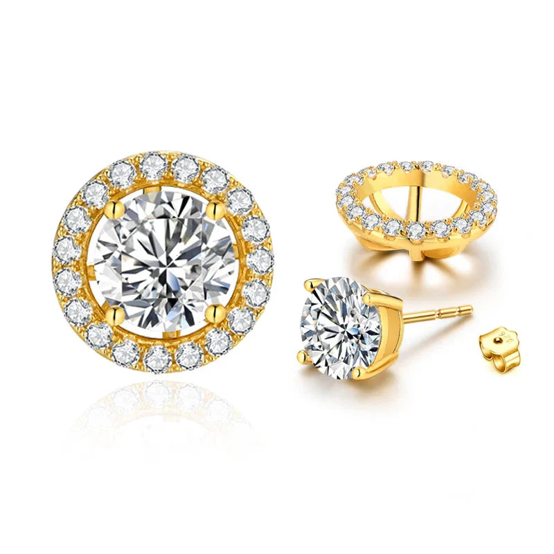 1.0 Ct Moissanite D Color Detachable Stud Earrings 925 Sterling Silver Yellow Gold Colored Silver