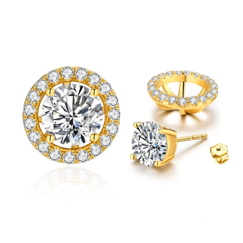 1.0 Ct Moissanite D Color Detachable Stud Earrings 925 Sterling Silver Yellow Gold Colored Silver