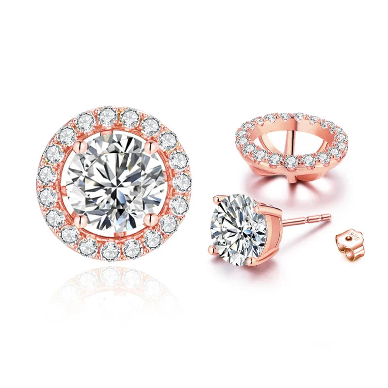 1.0 Ct Moissanite D Color Detachable Stud Earrings 925 Sterling Silver Rose Gold Colored Silver