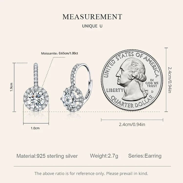 1.0ct Moissanite Hoop Earrings For Women Sterling Silver 925 Sparkling Engagement Wedding Gift