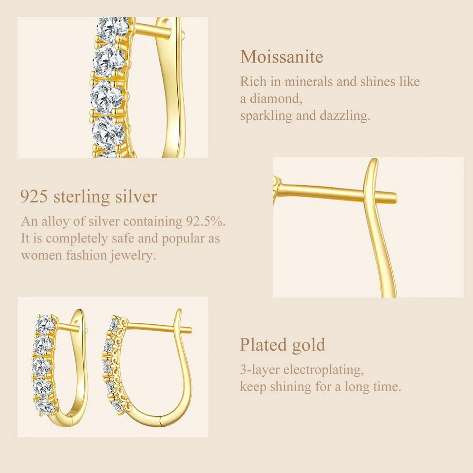 1.0CT Moissanite U-Shaped 925 Sterling Silver Hoop Earrings For Women Gift