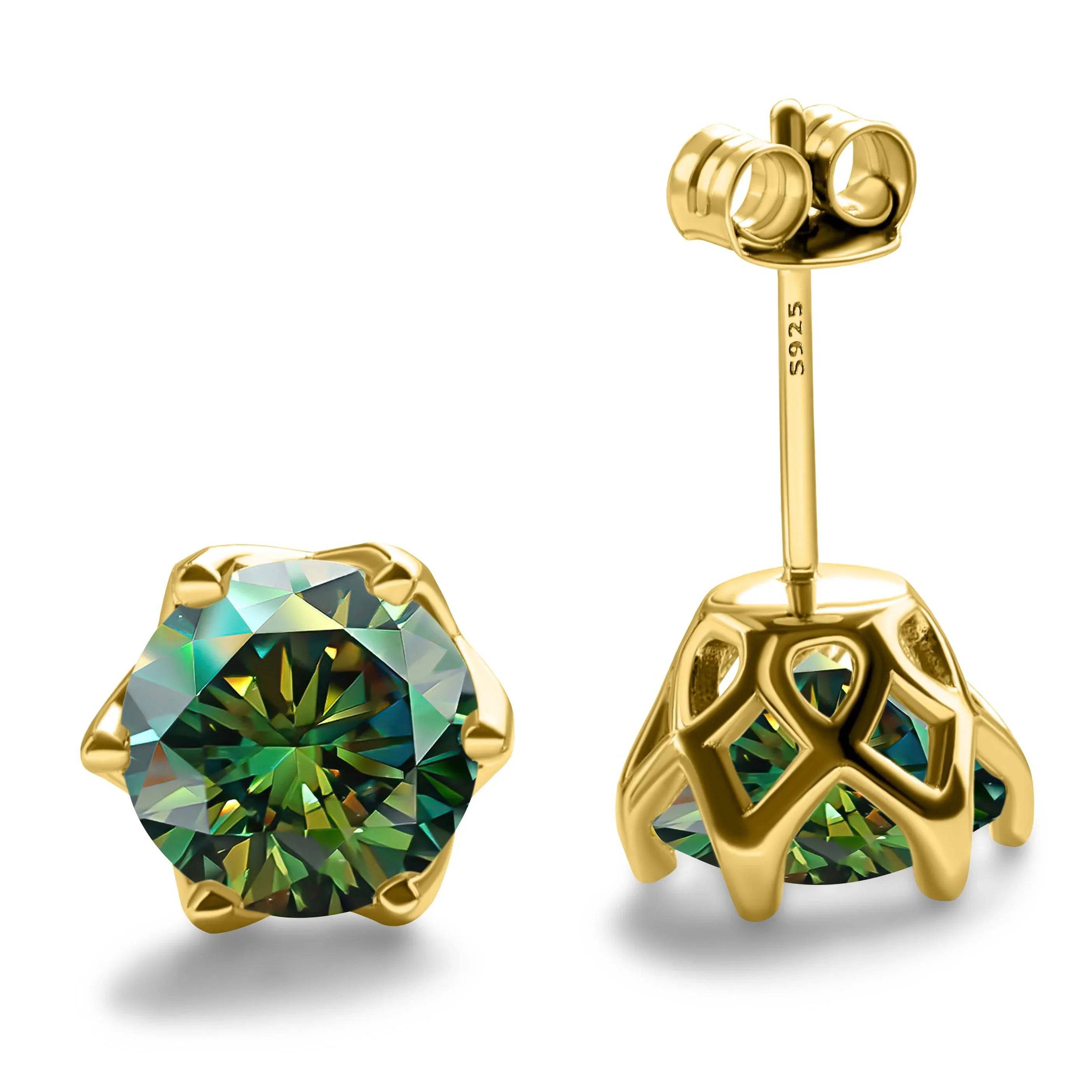 1-2 Carat D Color Moissanite Earrings 925 Sterling Silver Studs For Women dark green