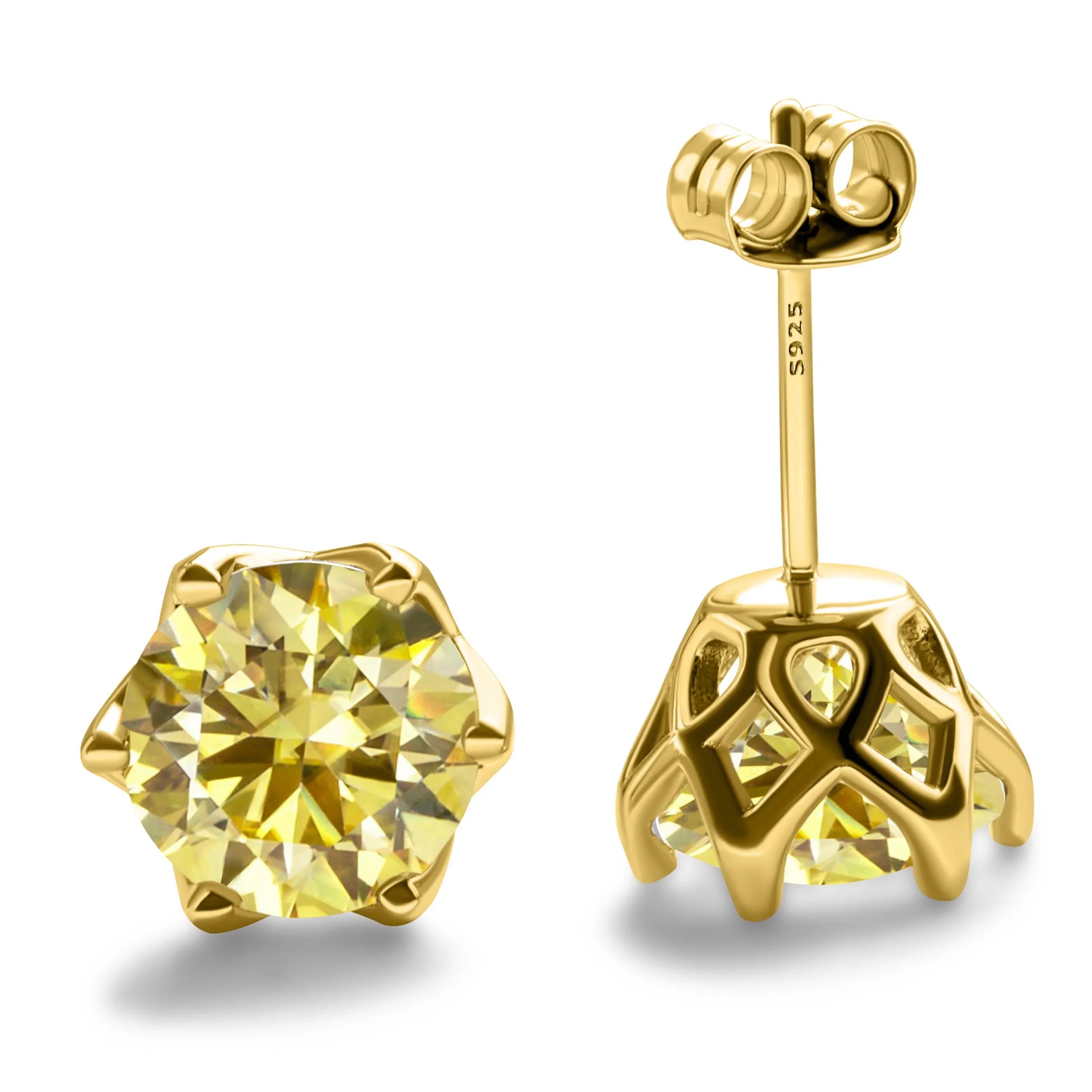 1-2 Carat D Color Moissanite Earrings 925 Sterling Silver Studs For Women gold yellow