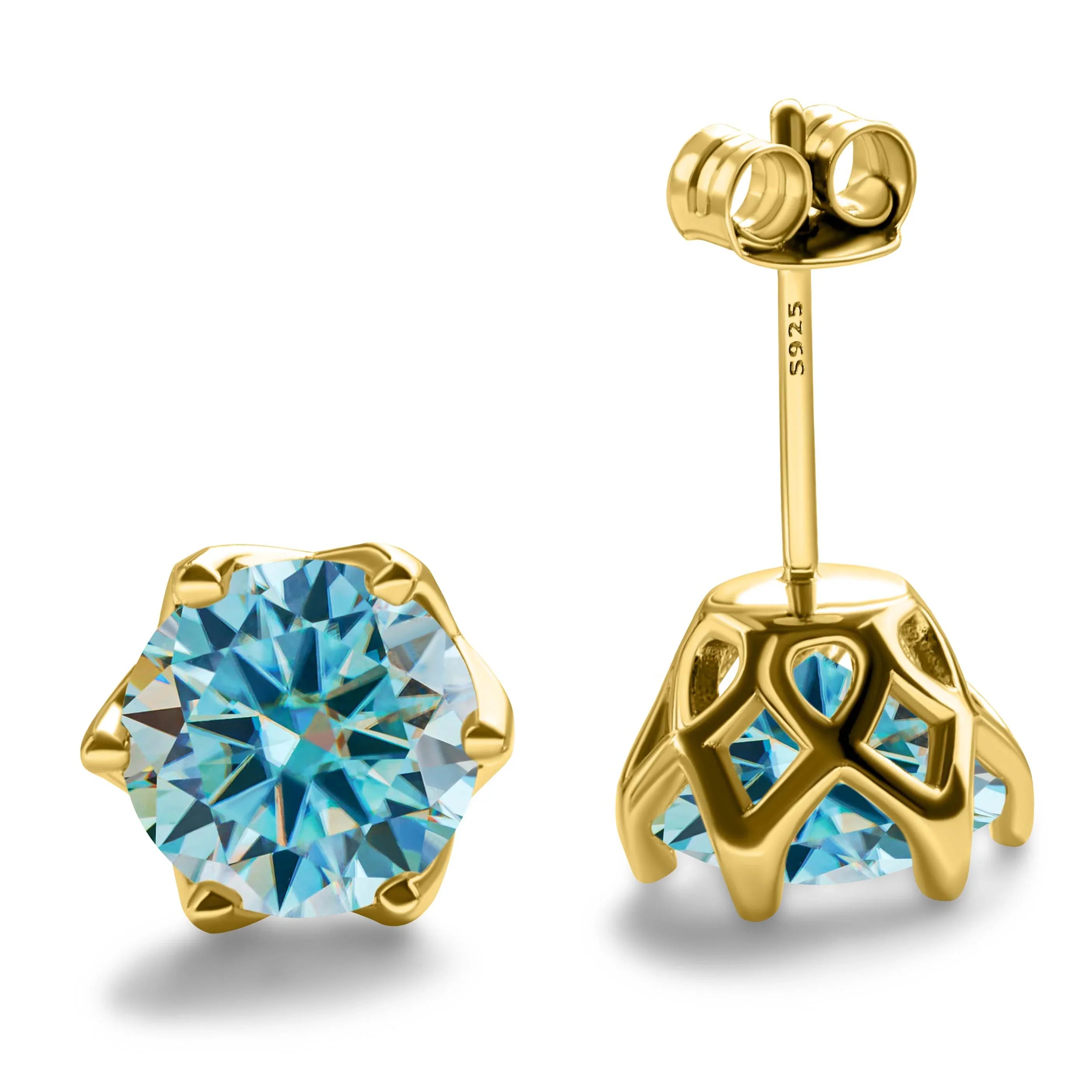 1-2 Carat D Color Moissanite Earrings 925 Sterling Silver Studs For Women blue