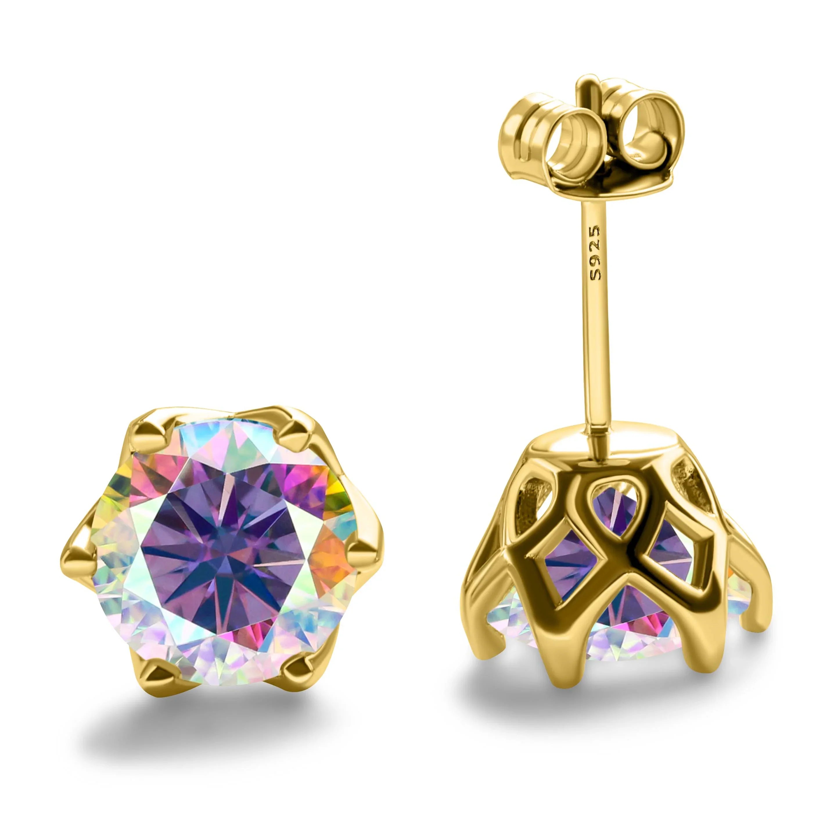 1-2 Carat D Color Moissanite Earrings 925 Sterling Silver Studs For Women multi color