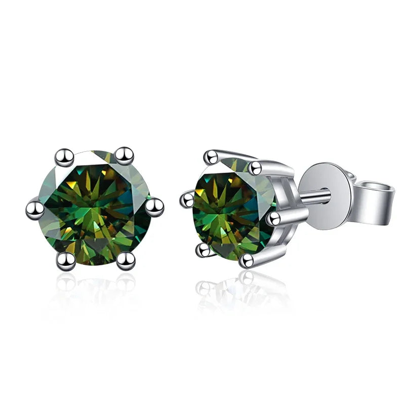 1-2 Carat D Color Moissanite Stud Earrings 925 Sterling Silver Wedding dark green