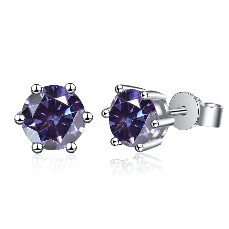 1-2 Carat D Color Moissanite Stud Earrings 925 Sterling Silver Wedding violet