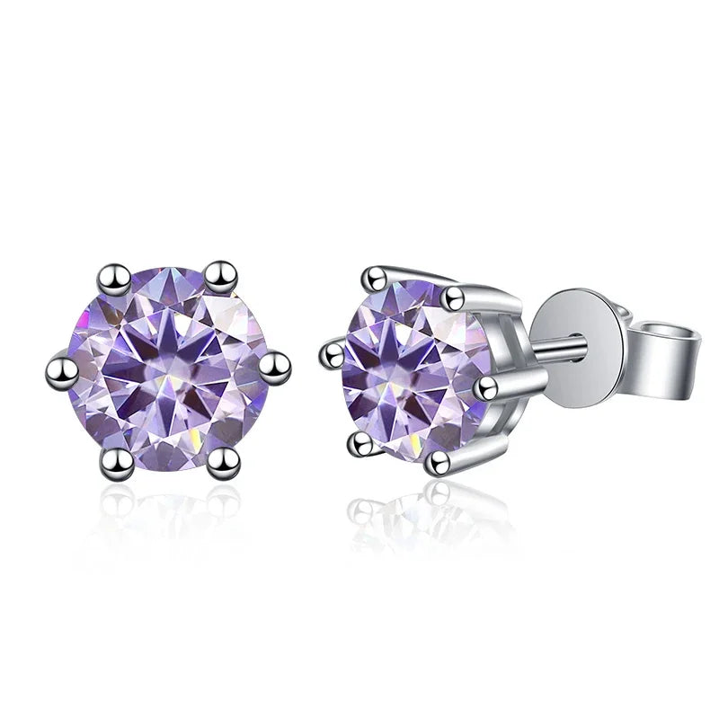 1-2 Carat D Color Moissanite Stud Earrings 925 Sterling Silver Wedding light purple