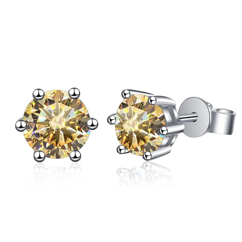 1-2 Carat D Color Moissanite Stud Earrings 925 Sterling Silver Wedding champagne