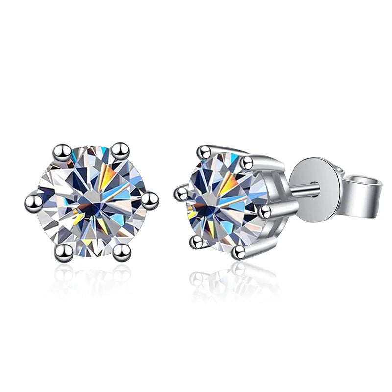 1-2 Carat D Color Moissanite Stud Earrings 925 Sterling Silver Wedding white