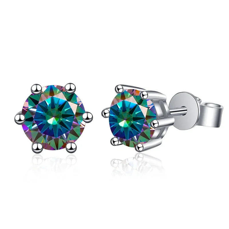 1-2 Carat D Color Moissanite Stud Earrings 925 Sterling Silver Wedding rainbow