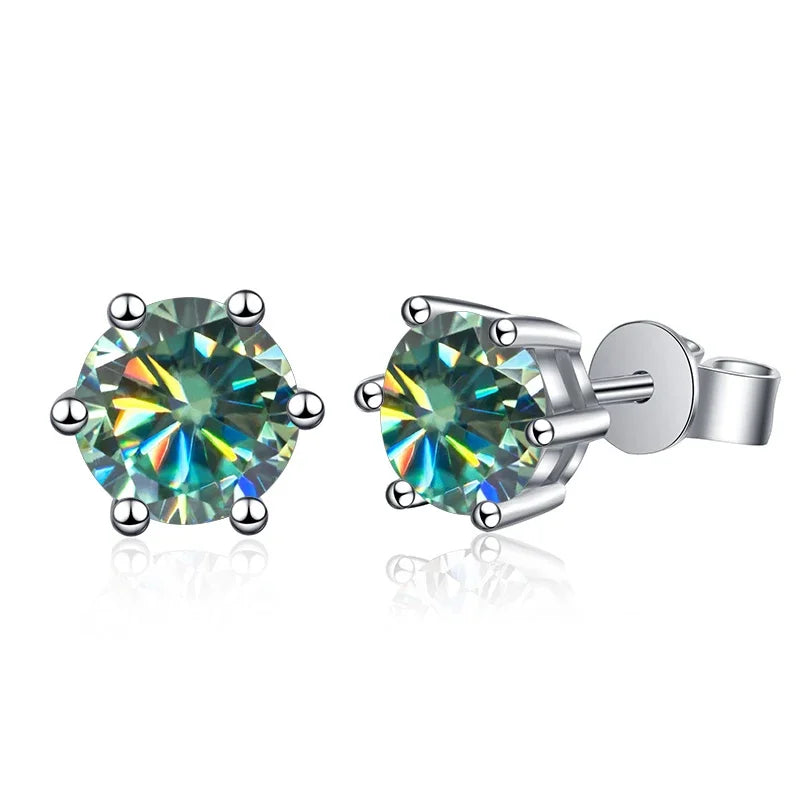 1-2 Carat D Color Moissanite Stud Earrings 925 Sterling Silver Wedding blue green