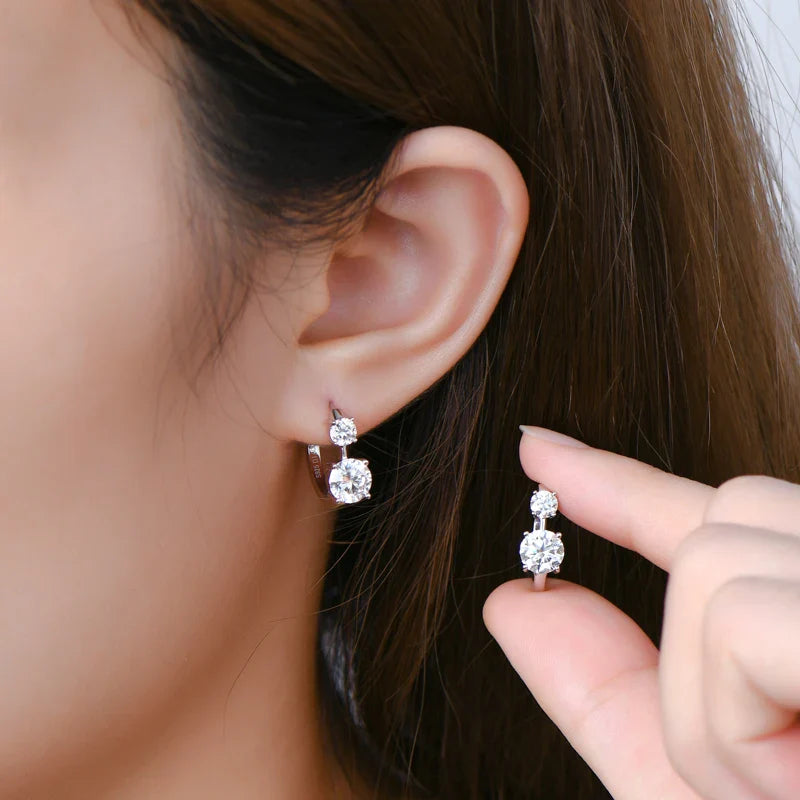 1.30ct D Moissanite Hoop Stud Earrings 925 Sterling Silver Mini Hoops Women