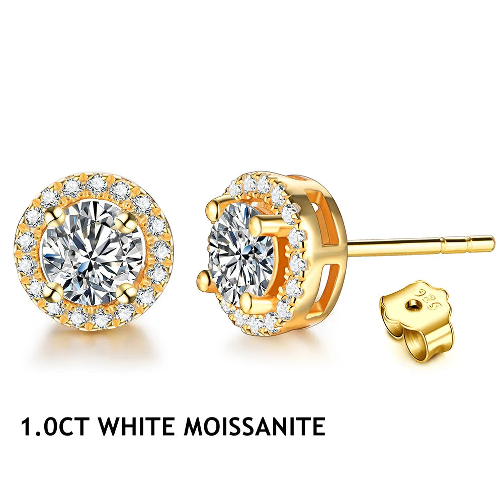 1 Carat D Color Moissanite Stud Earrings 18K Gold Plated 925 Silver 0.5 CT (5.0 mm each) gold