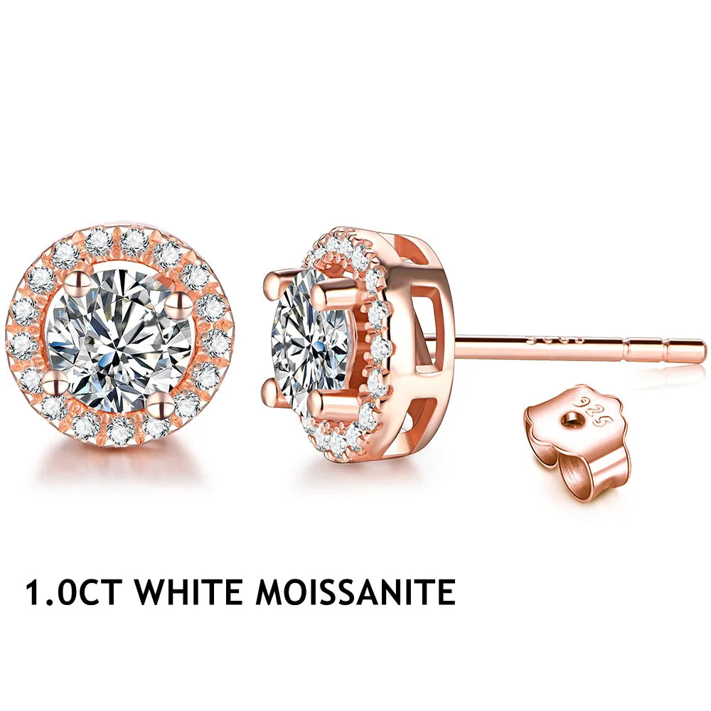 1 Carat D Color Moissanite Stud Earrings 18K Gold Plated 925 Silver 1.0 CT (6.5 mm each) rose gold