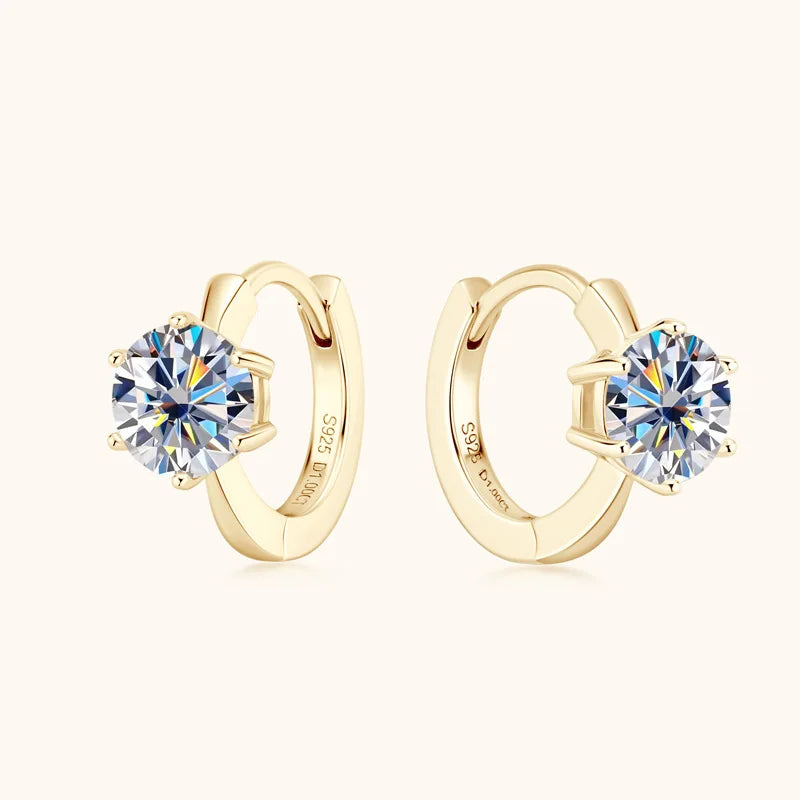 1 Carat Moissanite Stud Earrings 925 Sterling Silver Six-Prong Wedding Gift gold 1ct each