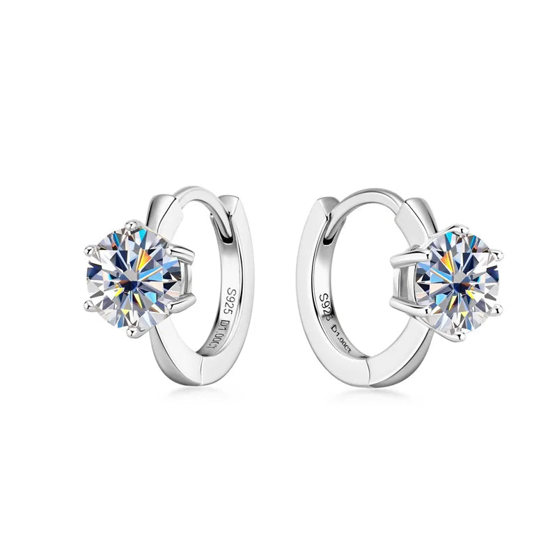 1 Carat Moissanite Stud Earrings 925 Sterling Silver Six-Prong Wedding Gift silver 1ct 1 each