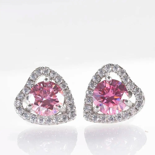 1 Ct 6.5mm Pink Moissanite Heart Stud Earrings 925 Sterling Silver Pink