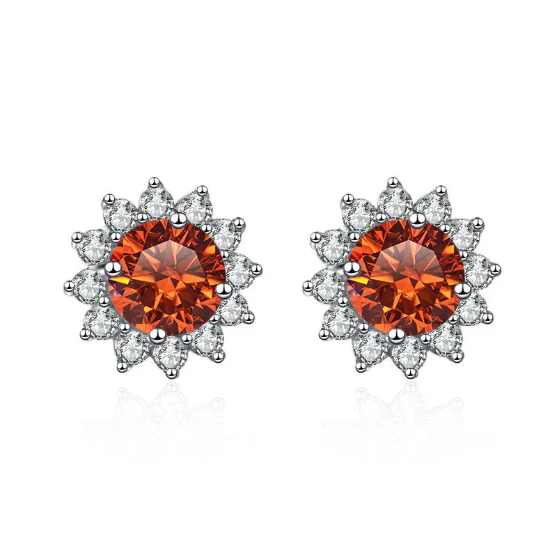 1 Ct D Color Moissanite Earrings 925 Sterling Silver Sunflower Studs For Women Wedding orange 1.0 ct each
