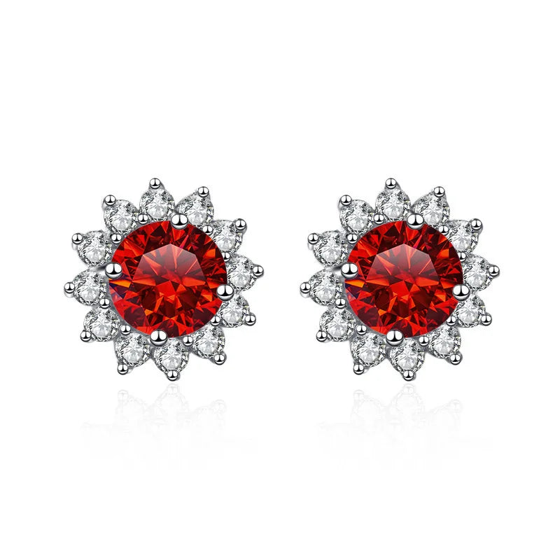 1 Ct D Color Moissanite Earrings 925 Sterling Silver Sunflower Studs For Women Wedding red 1.0 ct each