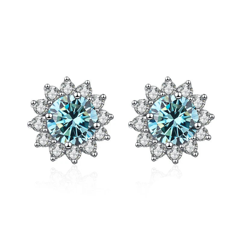 1 Ct D Color Moissanite Earrings 925 Sterling Silver Sunflower Studs For Women Wedding