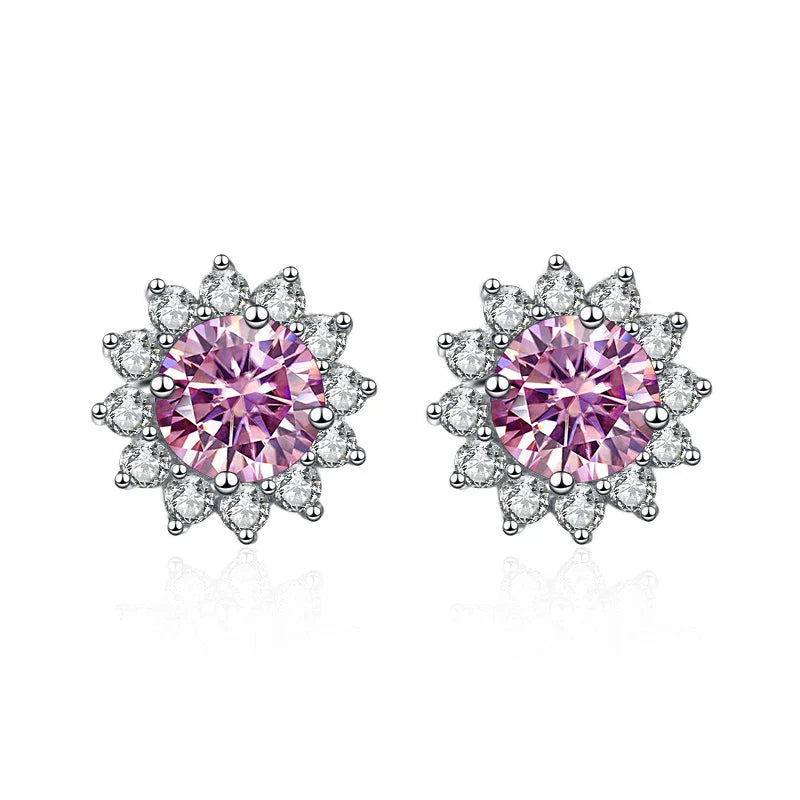 1 Ct D Color Moissanite Earrings 925 Sterling Silver Sunflower Studs For Women Wedding pink 1.0 ct each