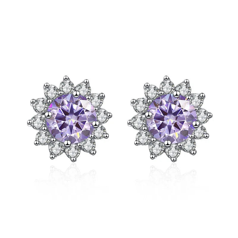 1 Ct D Color Moissanite Earrings 925 Sterling Silver Sunflower Studs For Women Wedding light purple 1.0 ct each