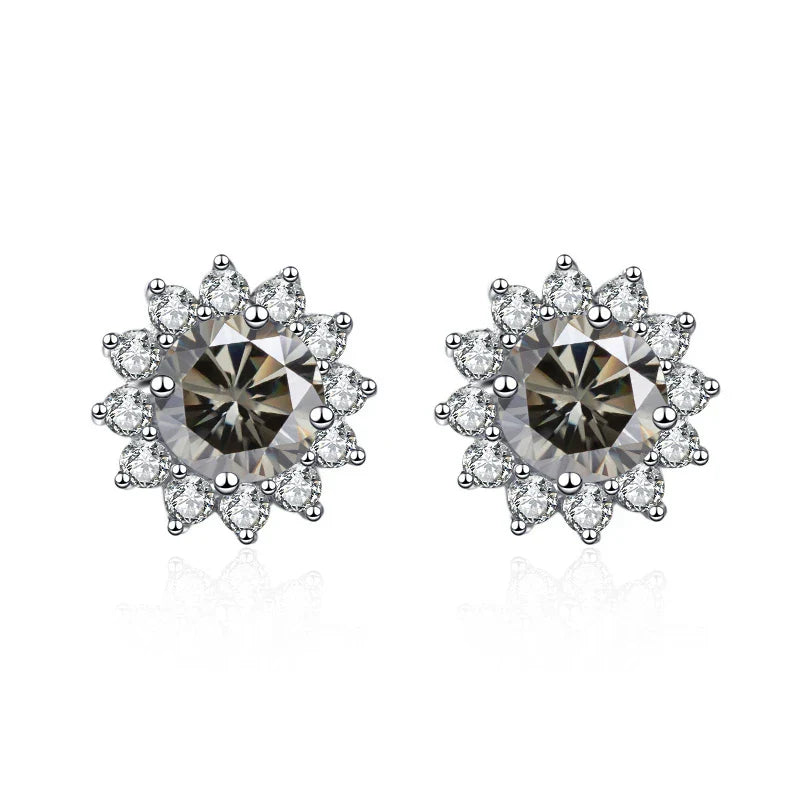 1 Ct D Color Moissanite Earrings 925 Sterling Silver Sunflower Studs For Women Wedding gray 1.0 ct each