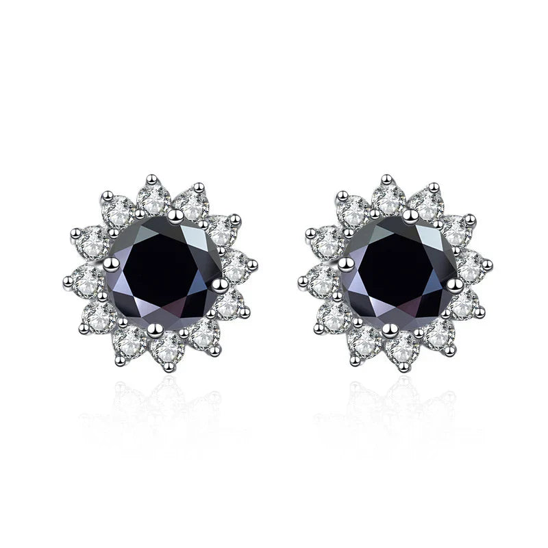 1 Ct D Color Moissanite Earrings 925 Sterling Silver Sunflower Studs For Women Wedding black 1.0 ct each