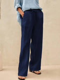 100% Linen Classic Pants LYON Navy Blue
