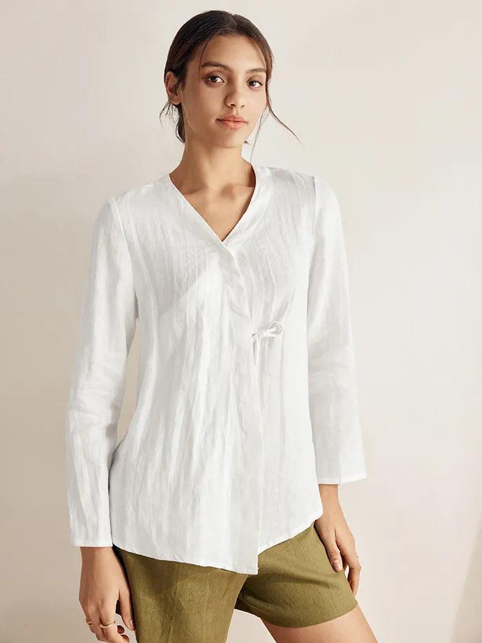 100% Linen Tie Cardigan Top DAKOTA Optic White